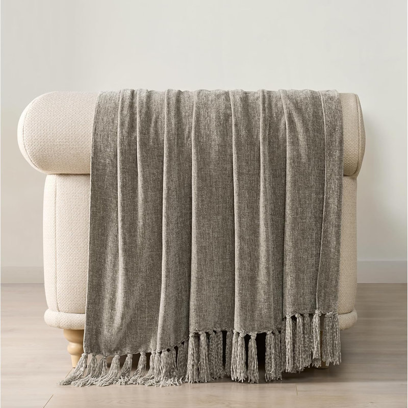 Jeté en chenille douce, Taupe, L 60 po x l 50 po