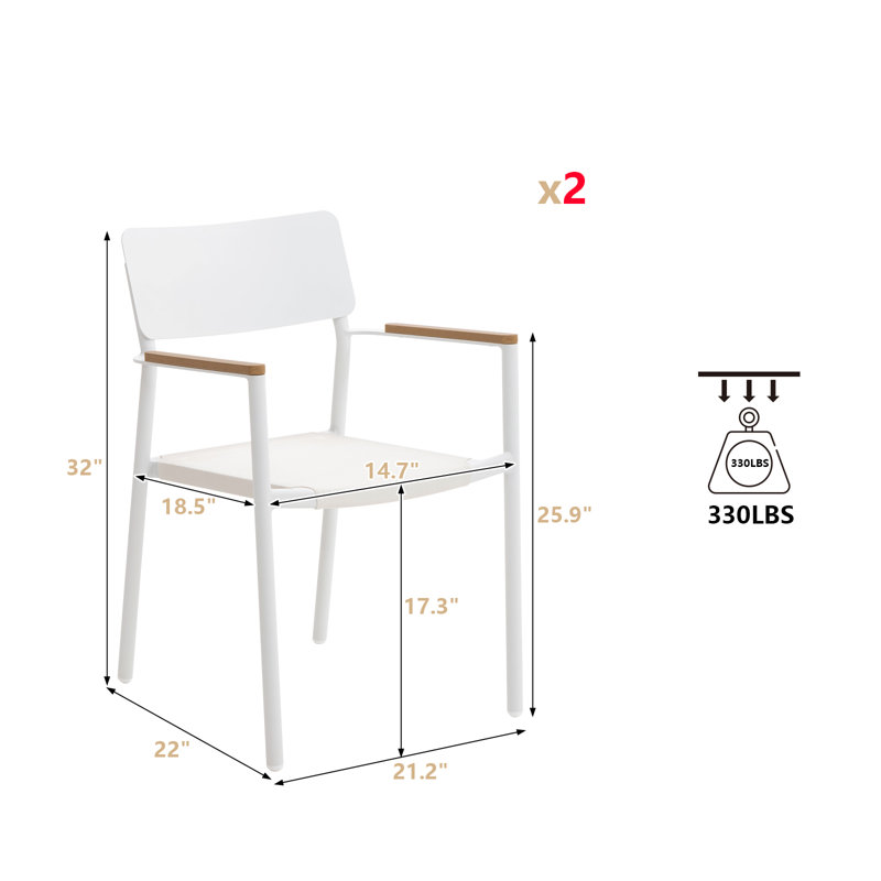 Ensemble de 2 chaises de patio pour l'extérieur avec accoudoirs, 2 pièces, blanc