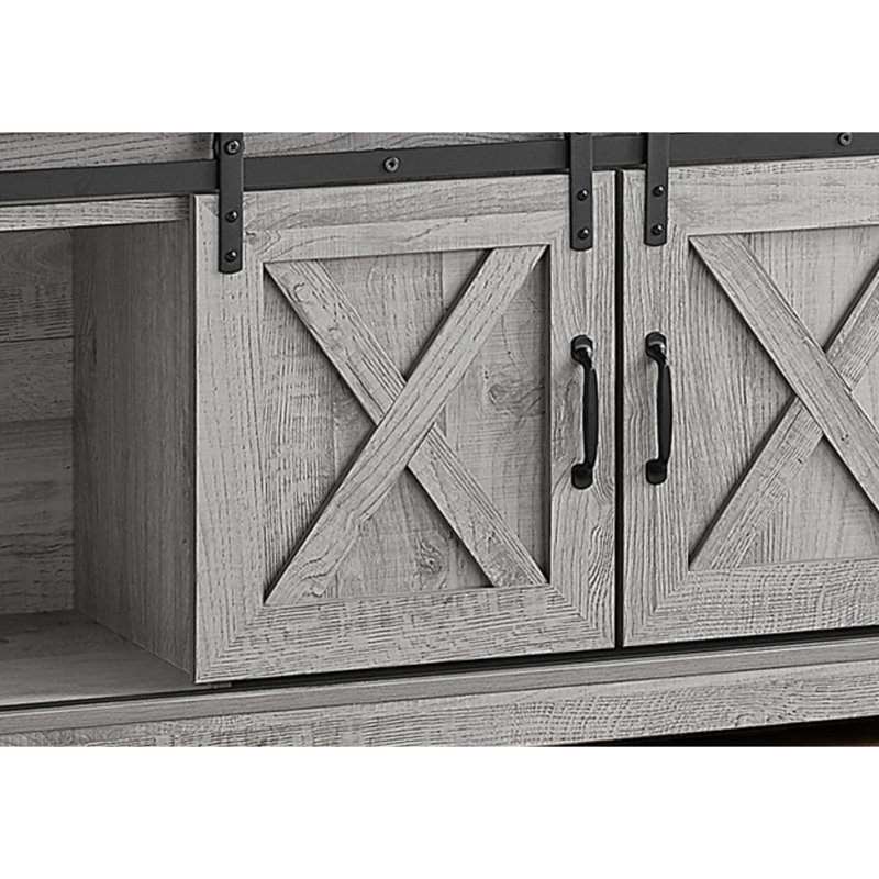 Meuble télé 60 po, stratifié gris, conception moderne avec compartiments de rangement, meuble de rangement 60 po, finition aspect bois, style moderne
