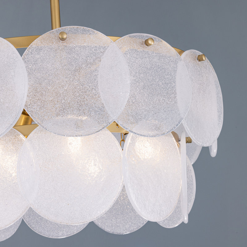 Lustre tambour en verre doré à 5 lumières à intensité variable pour salle à manger