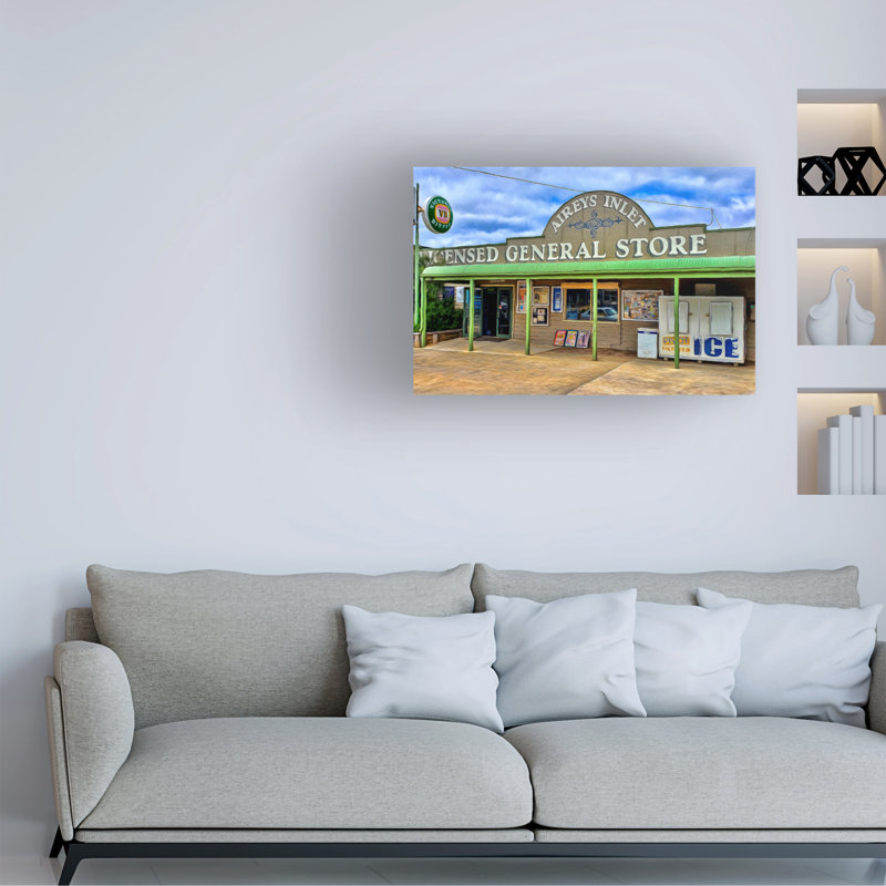 General Store Architecture Canvas Print in Tan and Light Blue