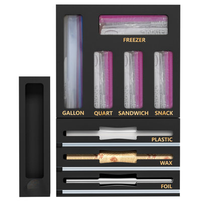 Organisateur de tiroir de sac de rangement en bambou 9 IN1 avec coupe, distributeur de papier d'aluminium et plastique