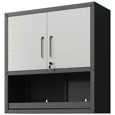 Metal Wall Cabinet With Open Drawer. For Garage, Warehouse, Office. Strong And Structure Tool Locking Door & , Rust Corrosion