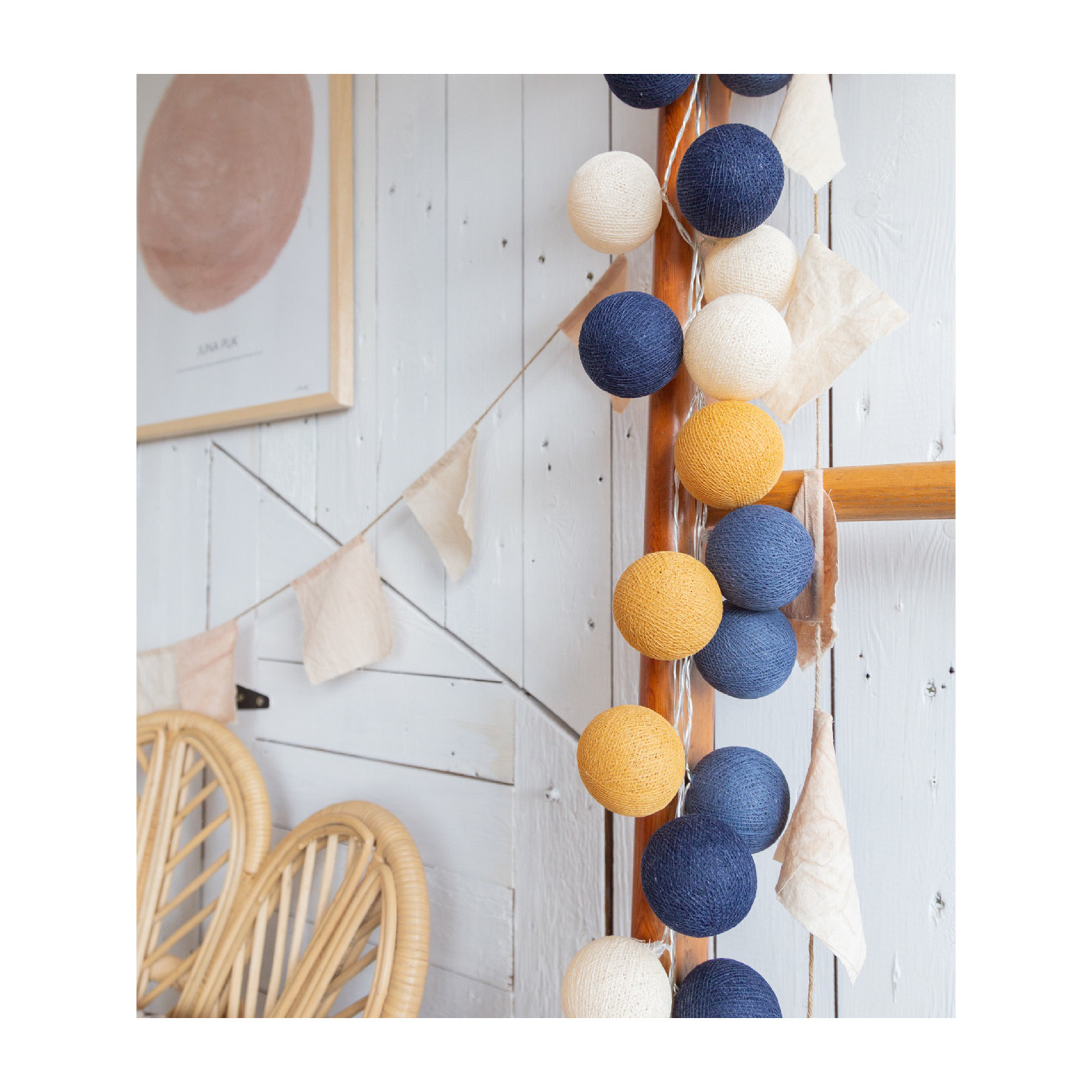 149'' Globe String Lights, Blue/Yellow/White, 5" H x 219" L x 5" D, 35 Lights