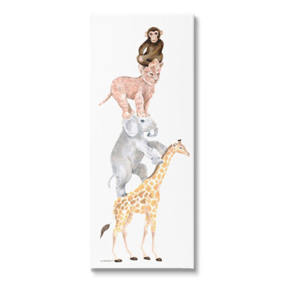 Mignon empilés dans la jungle, animaux sauvages de la savane, debout par vaisselle - peinture sur toile sans cadre