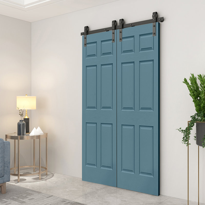 Dignity Blue 48" x 80" MDF Double Bifold Barn Doors with Black Hardware