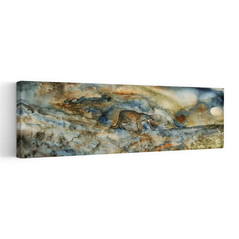 Mountain Lion, passage, abstrait, chat contemporain, lion, cheval, paysage de montagne, art mural, H 60 po x l 20 po
