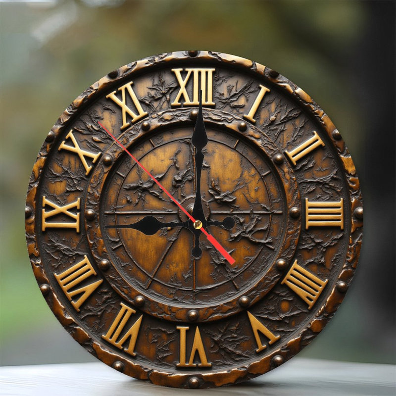 Horloge murale 10 po en MDF rond avec mouvement à quartz silencieux et crochet sans perceuse (piles AA non incluses)