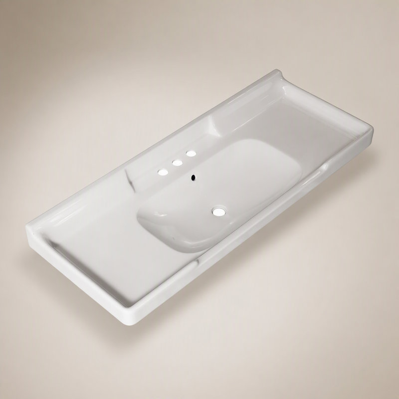 Vasque de salle de bain VICI 48 po en céramique avec 3 trous prépercés, sans meuble ni robinet, blanc