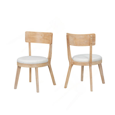 Ensemble de 2 chaises de salle à manger rembourrées modernes, bois d'hévéa, naturel et beige