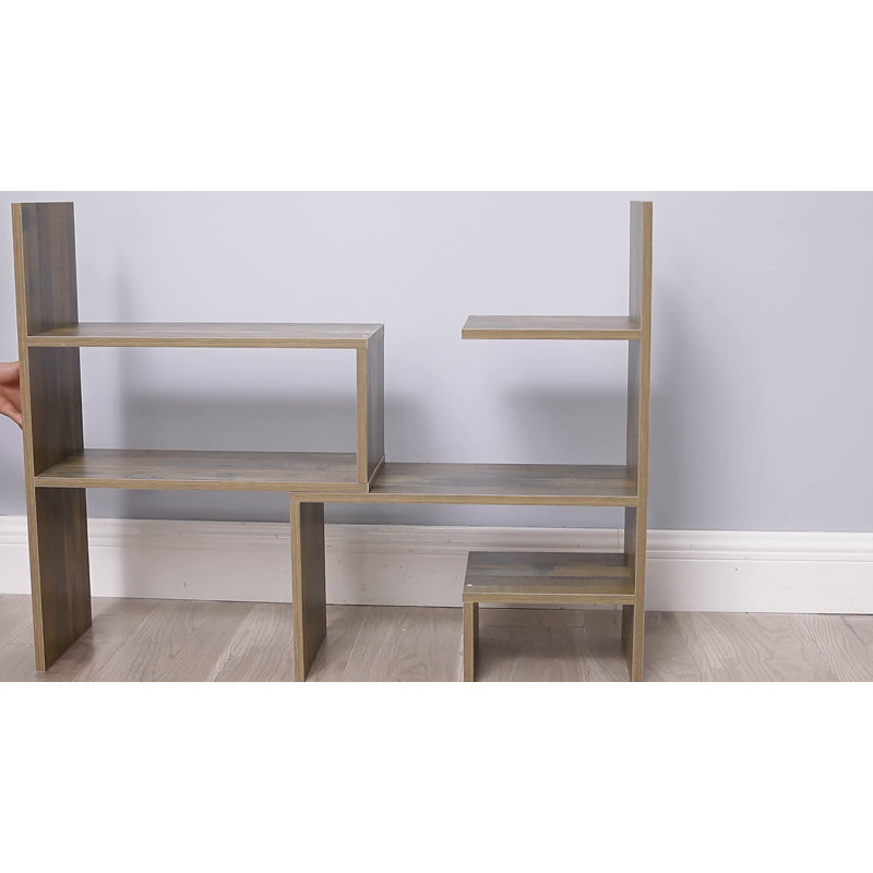 White Adjustable Compact Desk Bookshelf with Cubes