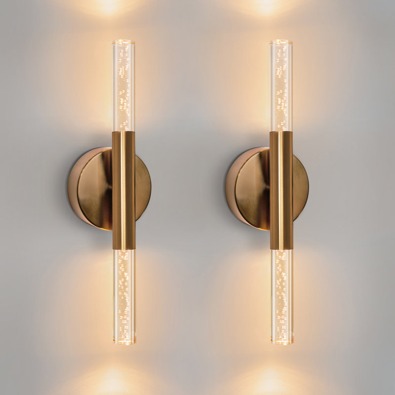 Éclairage pour salle de bain 2 lumières DEL à intensité variable, Laiton brossé, Largeur de 16 pouces, 2