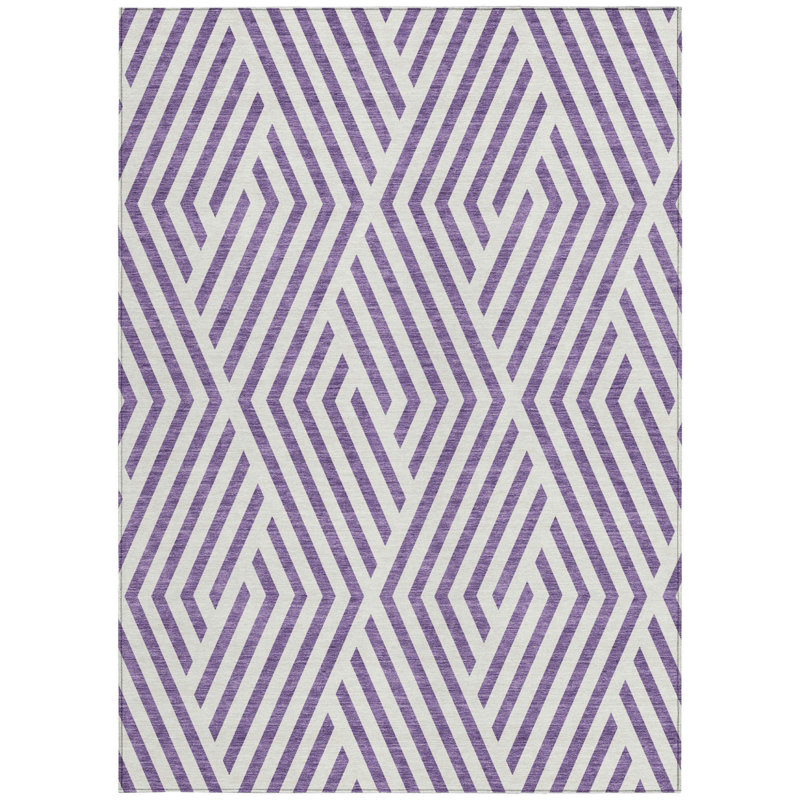 Tapis intérieur / extérieur lavable mauve et blanc 5 pi x 8 pi HomeRoots