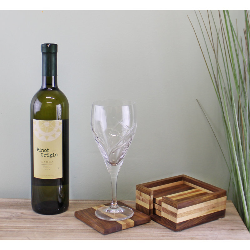 Wood Square 4 Piece Coaster Set