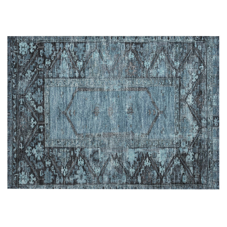 Machine Washable Indoor/Outdoor Xhevrie Blue Rug