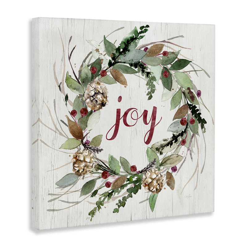Art mural sur toile Joy Seasonal Wreath par Stella Chang, H 36 po x l 36 po