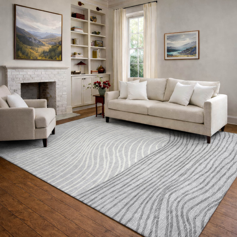 Premium Machine Washable Mayfield AMF2350 Stripes Rug, Gray, 5' x 7'6"