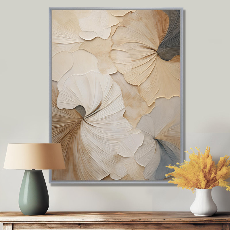 Beige Minimalism Elegance in Bloom - Flowers Wall Art Print, Beige Canvas Art Print, 20" H x 12" W, Floater Framed Print