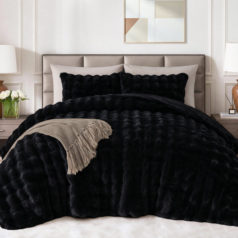 Ensemble d'édredon en fausse fourrure de Suncomfy, Noir, King