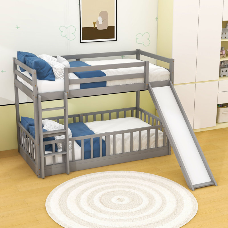 Lit superposé simple au-dessus de simple avec glissière et échelle, Gris