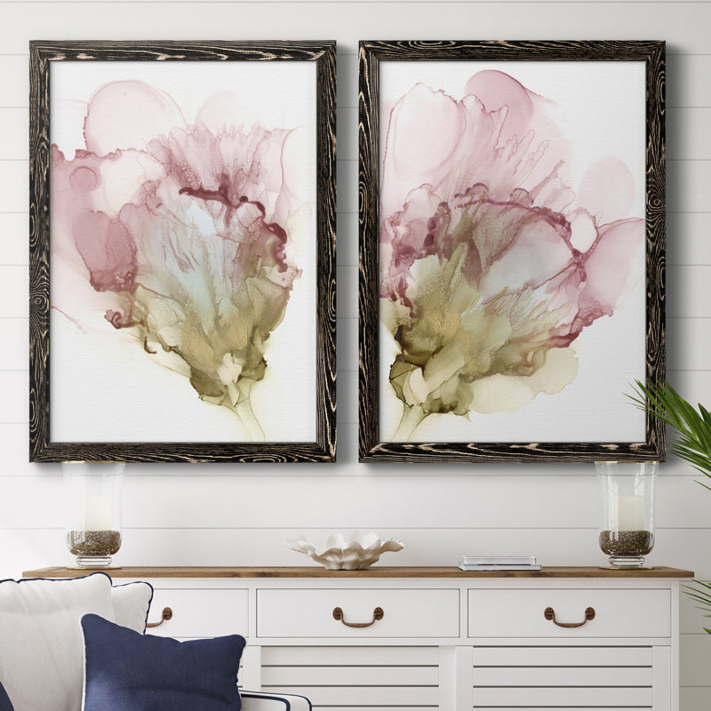 Floraison rose I, toile encadrée de qualité supérieure - prête à être accrochée, H 37,5 po x l 55 po x P 1,5 po