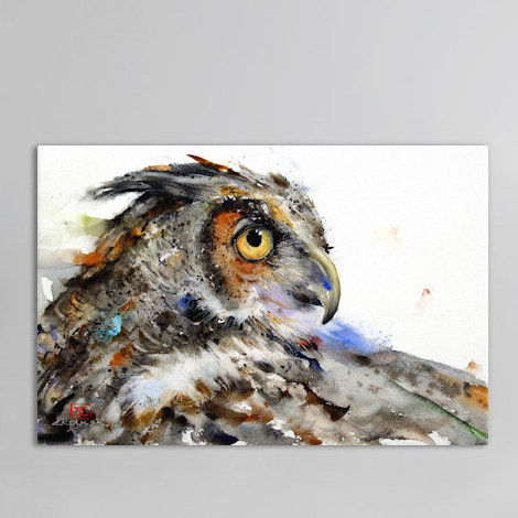 «Owl II», peinture sur toile tendue, H 8 po x l 12 po x P 0,75 po, Toile tendue, Pas de tapis