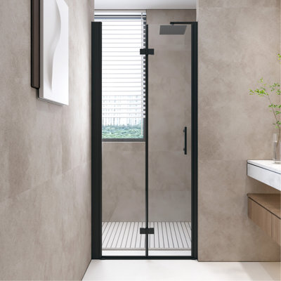32X72 In Shower Door, 1/4" 6Mm  Tempered Glass, Matte Black Aluminum Frame, Space - Saving, High Efficiency Water Blocking, Reliable Performance 72" Simple And Fashionable, Easy To Put Up Bathroom