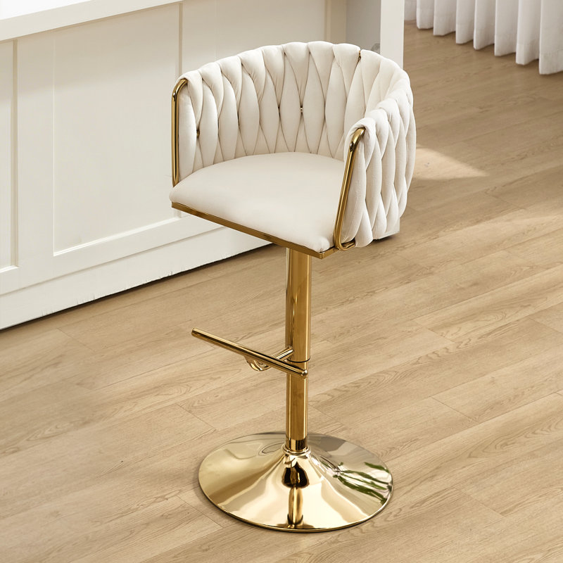 360° Velvet Swivel Bar Stools Set of 2, Modern Adjustable Height Counter Height Bar Stools with Woven Velvet Upholstered Backrest,for Kitchen Island, Bar ,Beige