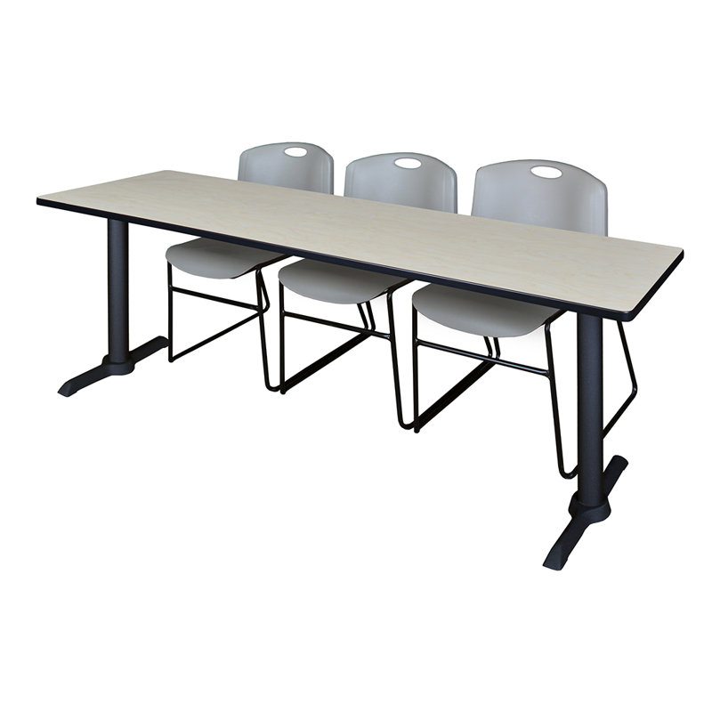 Table de formation Neyland Cain T-Base et 3 chaises empilables Zeng, Noir, Érable