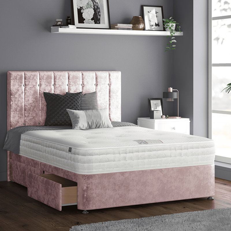 New Fairfield Upholstered Divan Bed, Single (3'), Pink, 2 Left Drawers