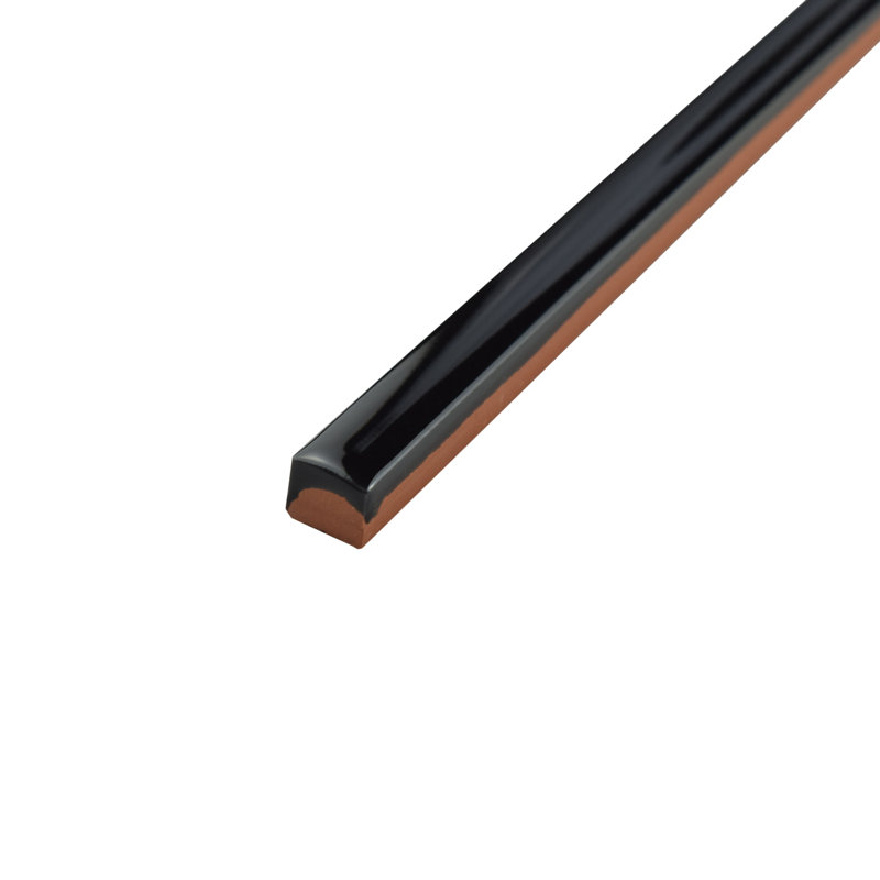 Neros 7.9" x 0.38" Glossy Ceramic Bullnose Tile Trim in Black