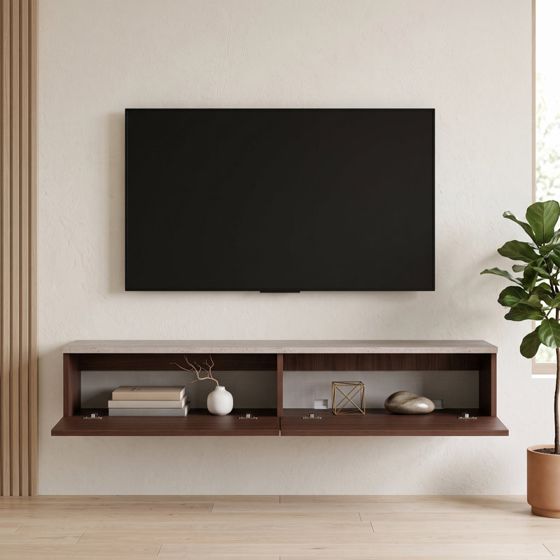 Meuble télé suspendu Milano moderne avec plateau et deux armoires (55,1 po L x 9,8 po P x 9,8 po H)