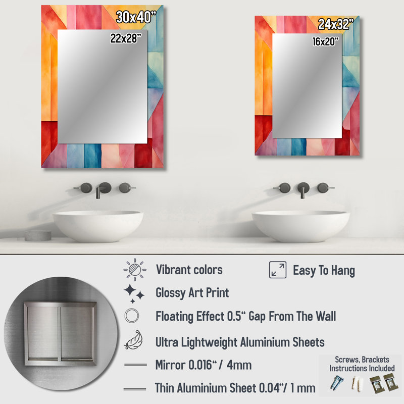 Pastel Colours Contrasting Geometric Composition II - Modern Wall Mirror, 32 po x 24 po