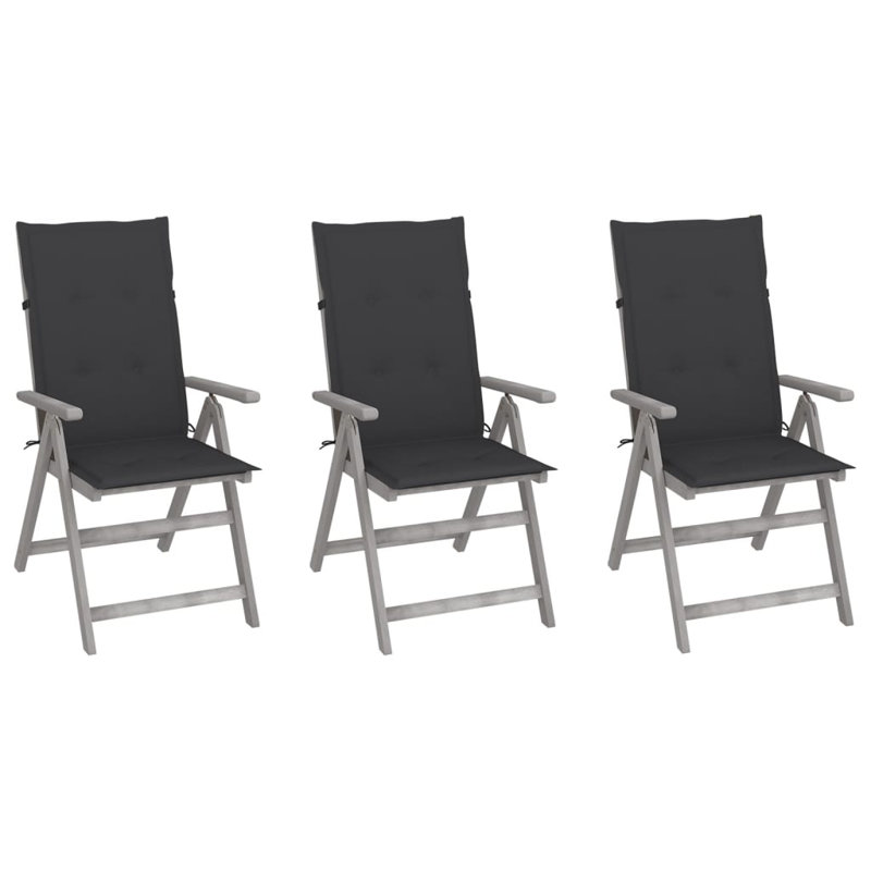 Chaise de patio avec coussin en teck, Anthracite, 3, Gris