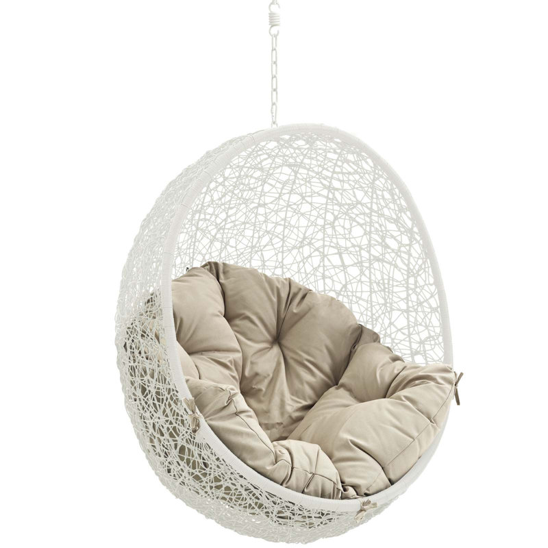 Chaise suspendue d'extérieur sans support Hide de Modway, Structure blanche / coussin beige