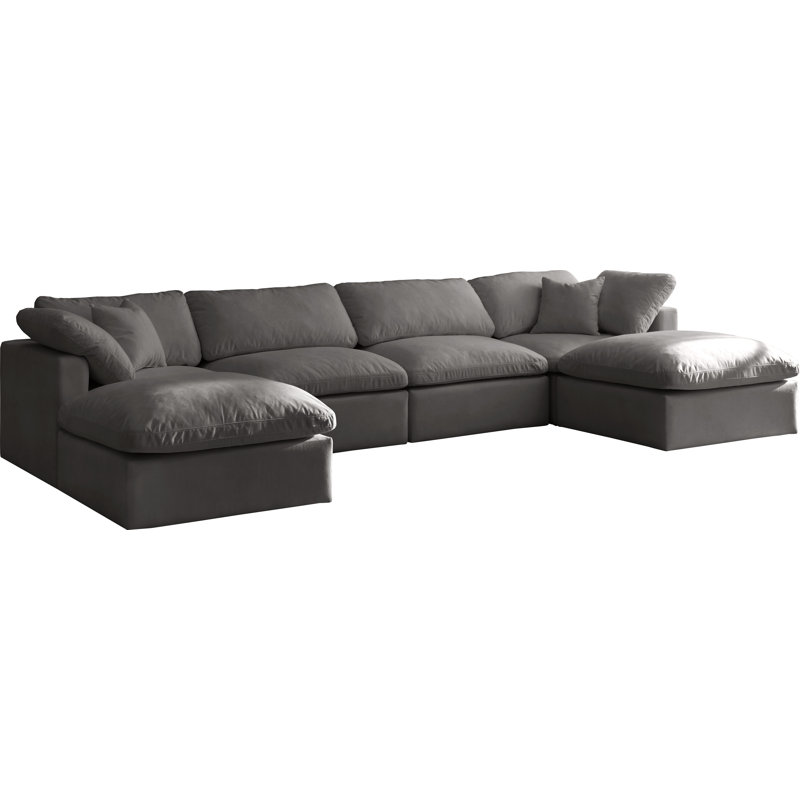 Canapé et méridienne modulaire en velours avec repose-pieds Atis, Velours gris
