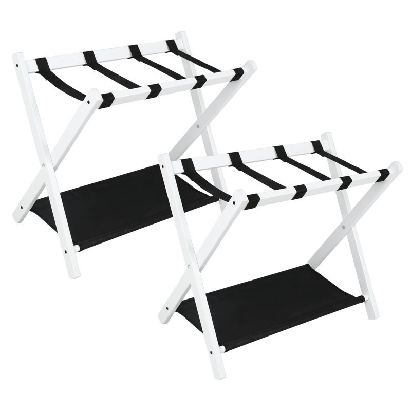 Ensemble de 2 valises pliantes pour chambre d'amis, support de valise en bois robuste à 2 niveaux, blanc