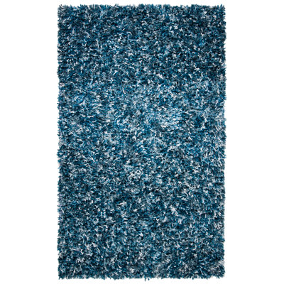 Tapis bleu marine / ivoire tissé à la main Poisson