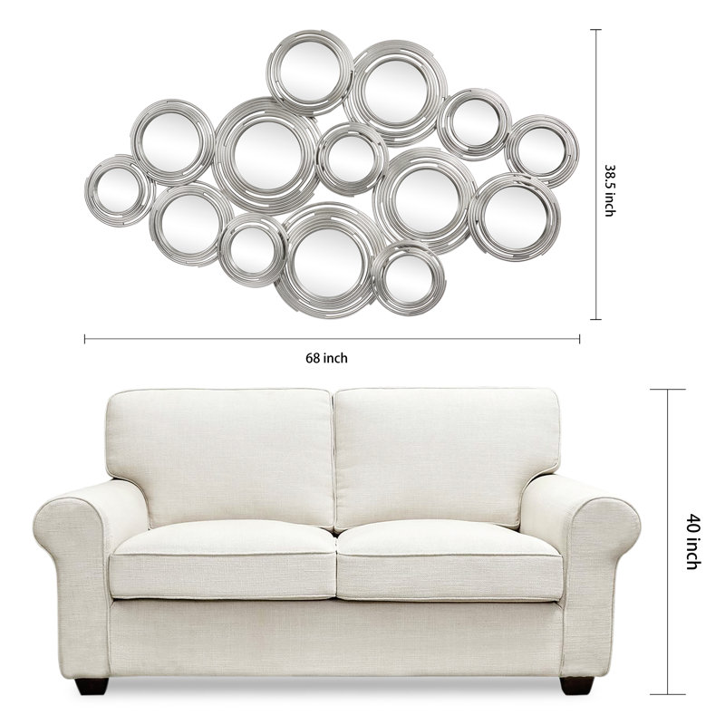"Circles of Reflection"Circle Array Mirrors in Metal Foiled Frame, Set of 2