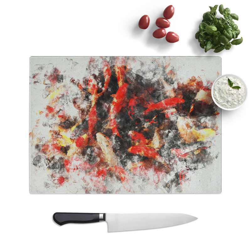 Many Fish Watercolour Chopping Board, 28.5cm W x 39cm L