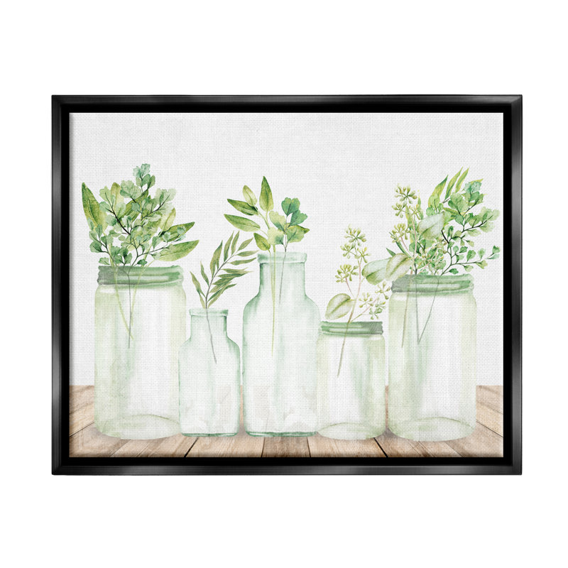 «Varied Herb Plant Arrangement», peinture sur toile, H 17 po x l 21 po x P 1,7 po, Cadre flottant noir de jais
