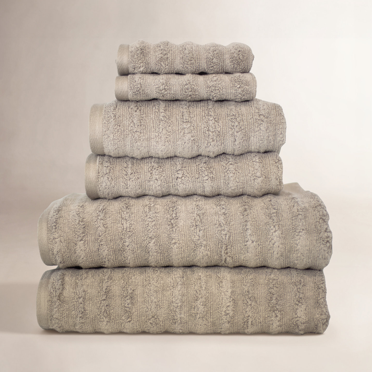 Spa 6-Piece Wavy Combed Cotton Towel Set, Taupe