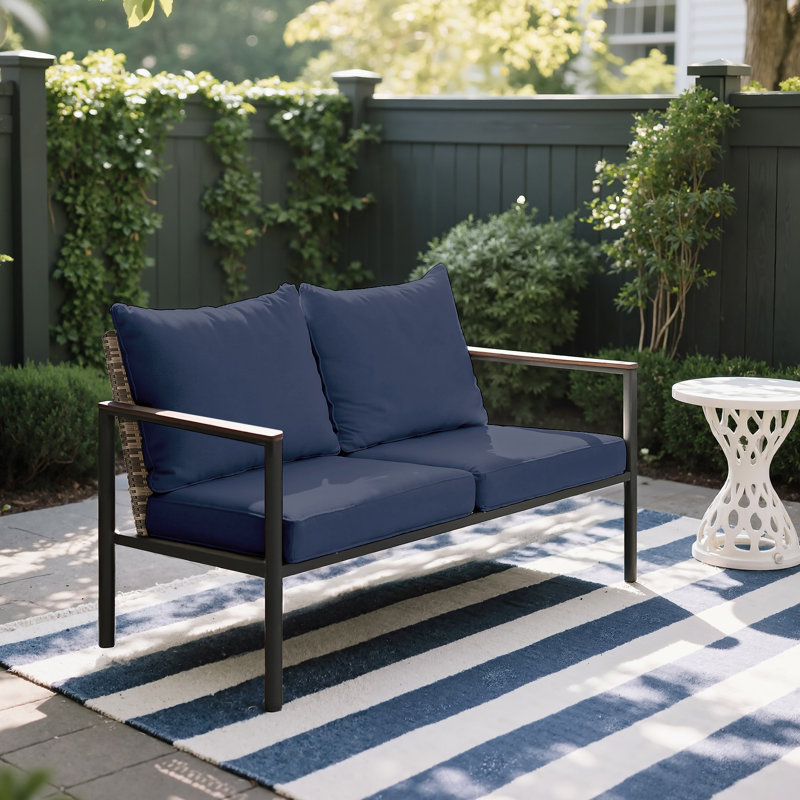Outdoor Aluminum Loveseat, Blue