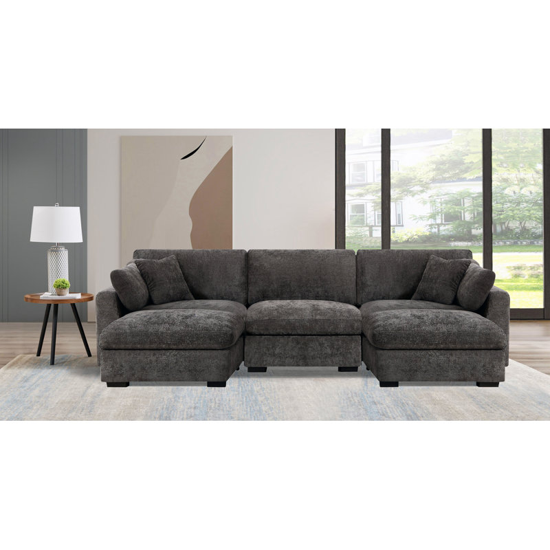 Aariketh Upholstered Sofa Ottoman Chaise, Dark Gray Polyester