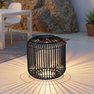 9.45" H All Iron Frame Rattan Lantern With Hemp Rope Handle