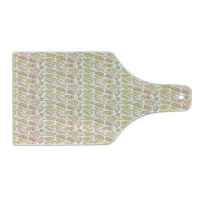 Ambesonne Shells Tempered Glass Cutting Board Coffee Bean Shell Salmon Coral and Mustard