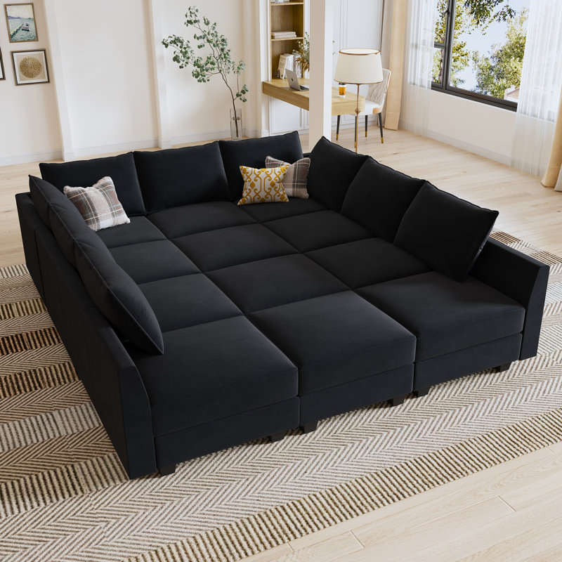 Canapé modulaire rembourré en velours Kandle, Velours noir