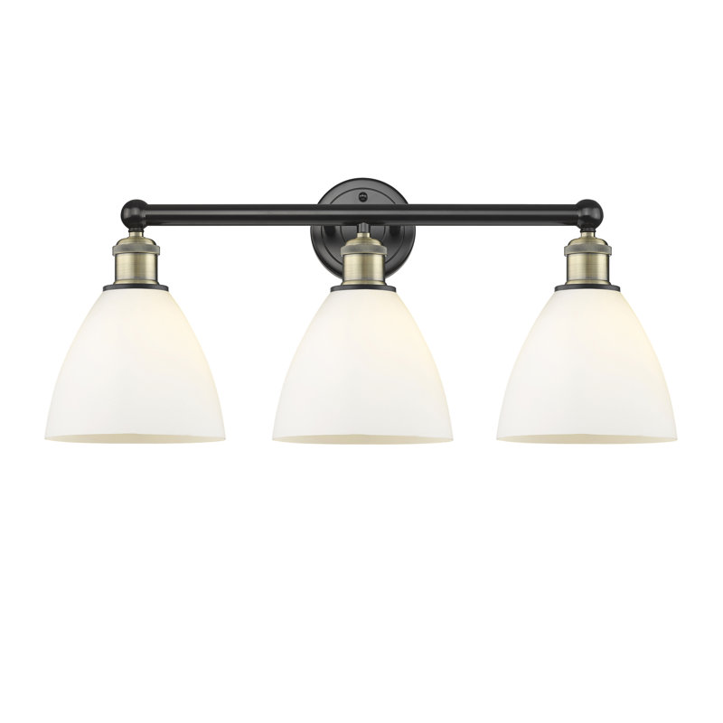Éclairage pour meuble-lavabo de salle de bain 3 lumières 25,5 pouces Amane, Blanc mat, Laiton antique noir