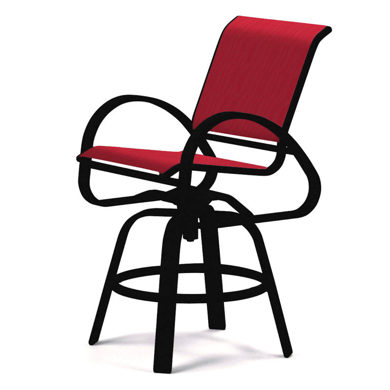 Tabouret de bar Holna, Rouge 1D Sunbrella®, Noir texturé