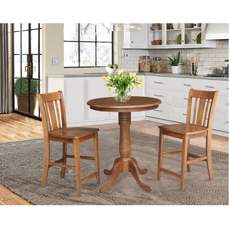 Drilon 3 - Piece Counter Height Solid Wood Dining Set, 35.1" H x 30" L x 30" W, Distressed Oak/Distressed Oak